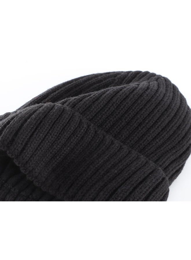 Connectyle Outdoor Classic Bassic Men 's Warm Winter Hats Thick Knit Long Cuff Beanie Cap with Lining, 55 60cm, Black - Image 4